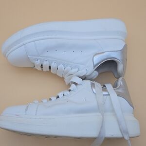 Alexander McQueen White and Silver Athletic Shoes. With Box.